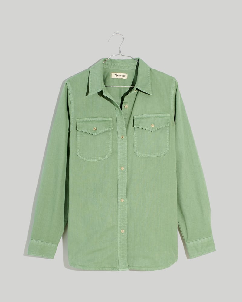 Front of a size 2X Mindy Long Sleeve Shirt in Dusty Patina by Madewell. | dia_product_style_image_id:324624